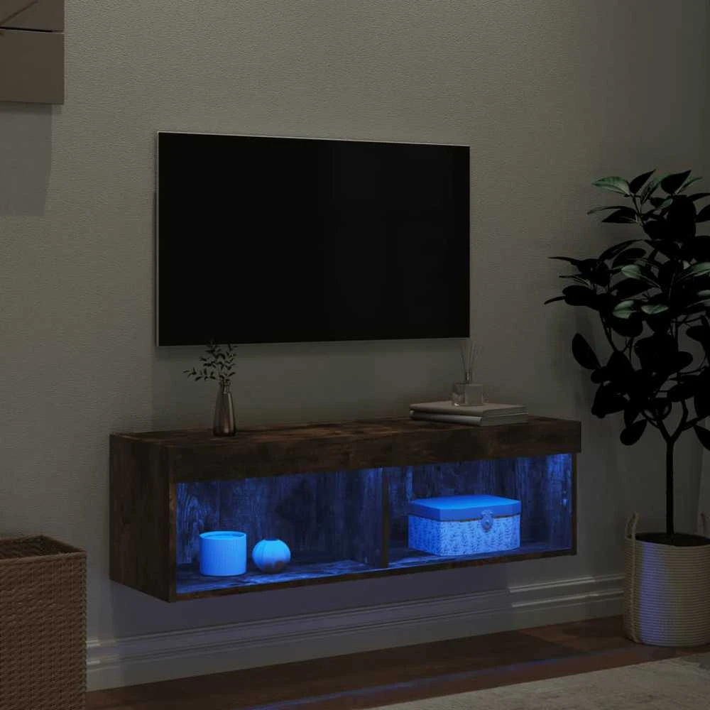 TV staliukas TV spintelė su LED lemputėmis, dūminio ąžuolo, 100x30x30cm