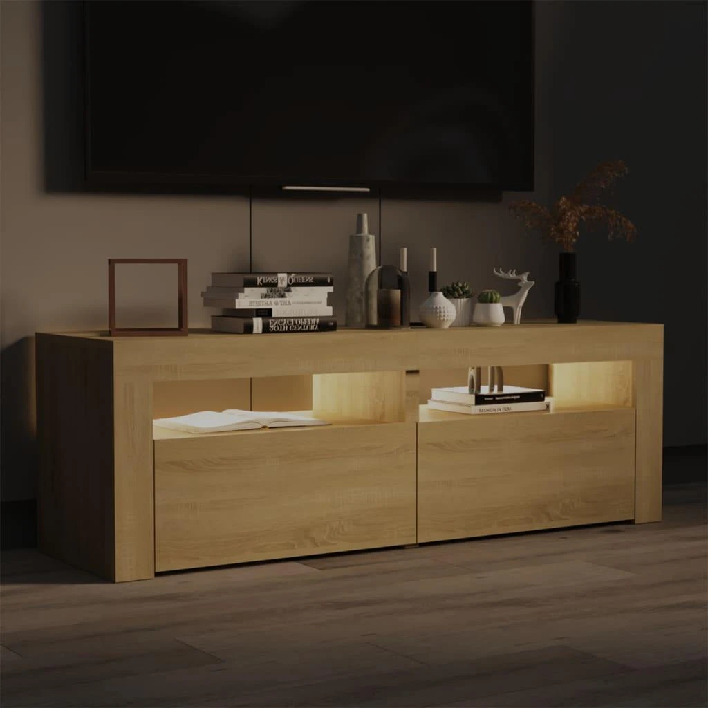 TV staliukas TV spintelė su LED, sonoma ąžuolo, 120x35x40 cm