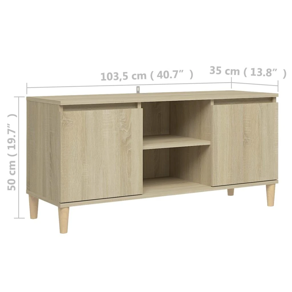 TV staliukas TV spintelė su medinėmis kojelėmis, ąžuolo, 103,5x35x50cm