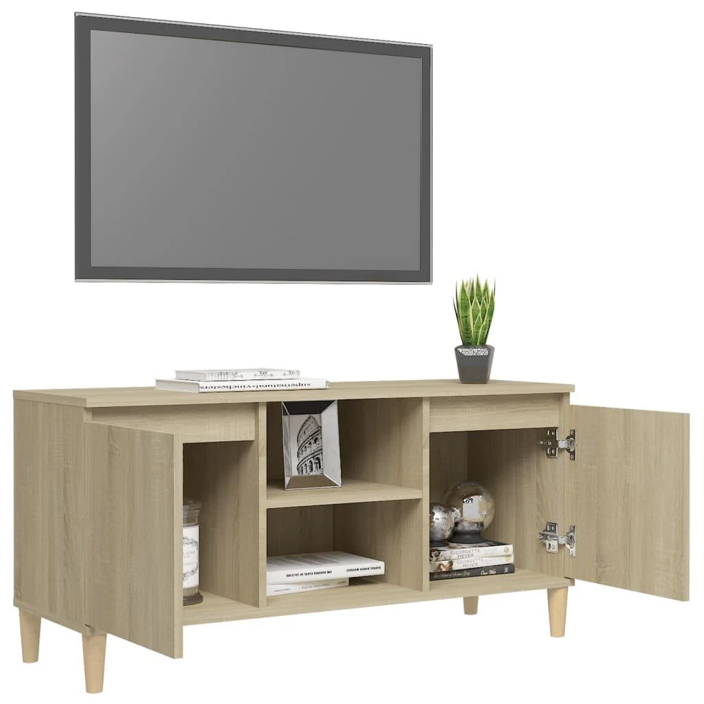 TV staliukas TV spintelė su medinėmis kojelėmis, ąžuolo, 103,5x35x50cm
