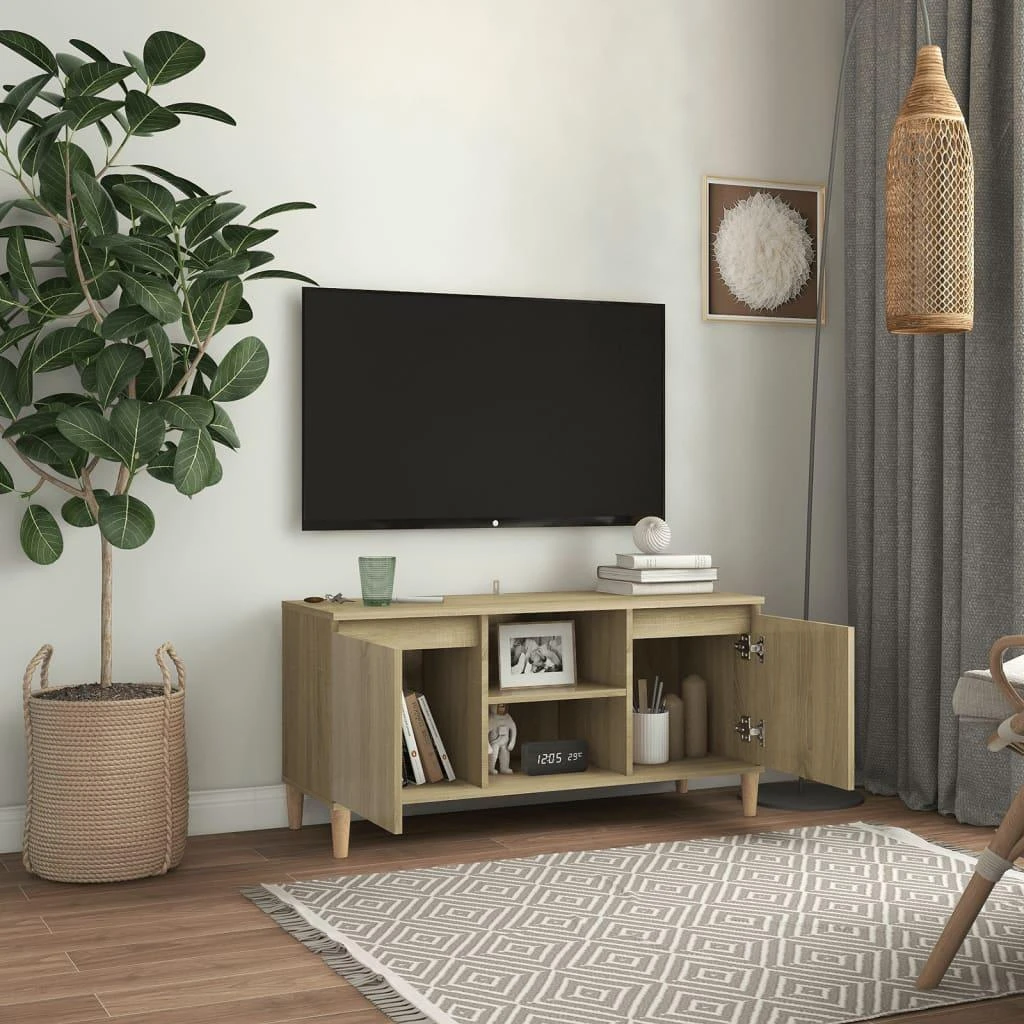TV staliukas TV spintelė su medinėmis kojelėmis, ąžuolo, 103,5x35x50cm