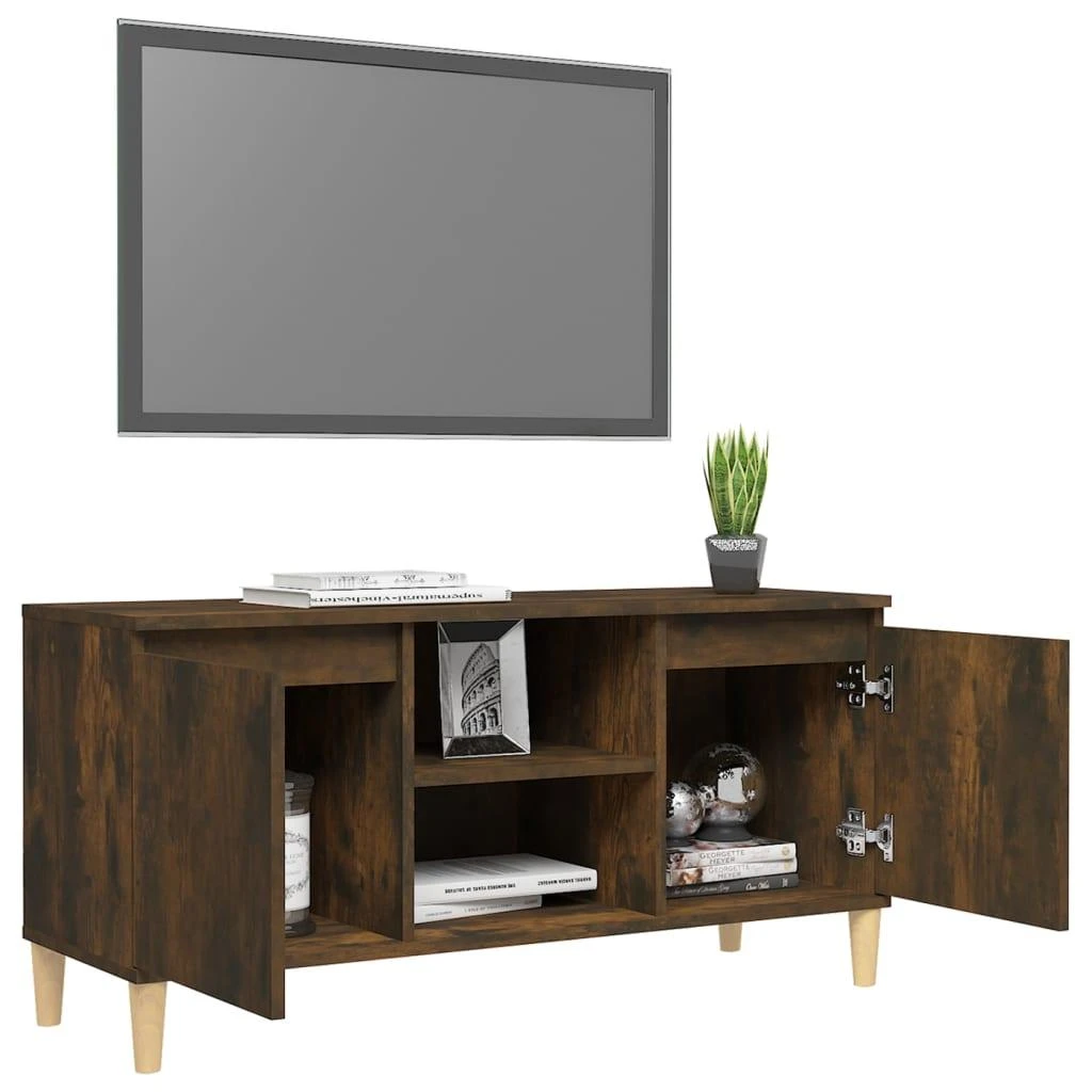 TV staliukas TV spintelė su medinėmis kojelėmis, ąžuolo, 103,5x35x50cm