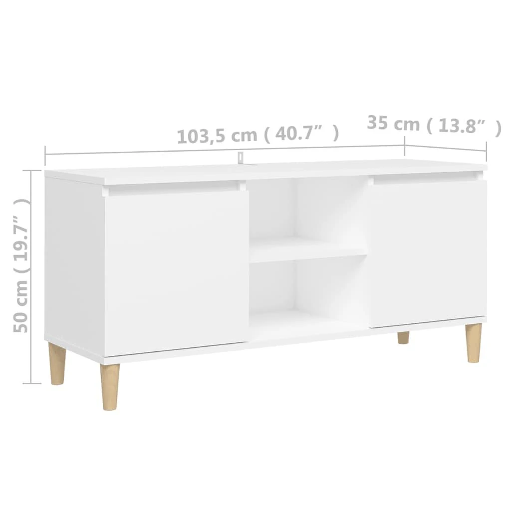 TV spintelė su medinėmis kojelėmis, balta, 103,5x35x50cm