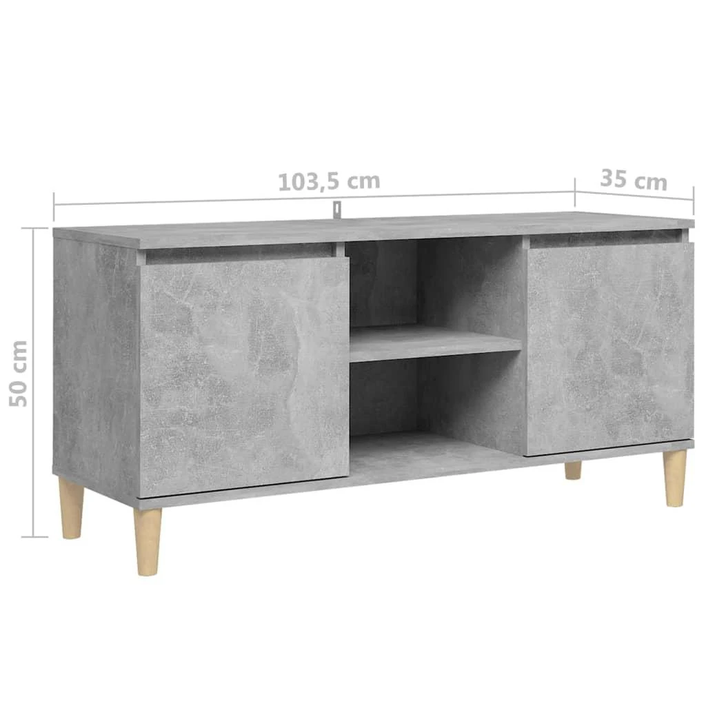 TV staliukas TV spintelė su medinėmis kojelėmis, betono pilka, 103,5x35x50cm