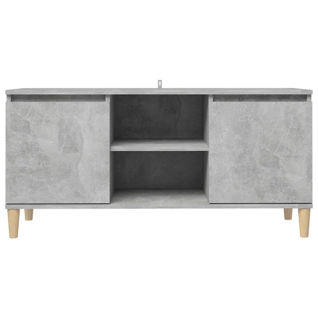 TV staliukas TV spintelė su medinėmis kojelėmis, betono pilka, 103,5x35x50cm