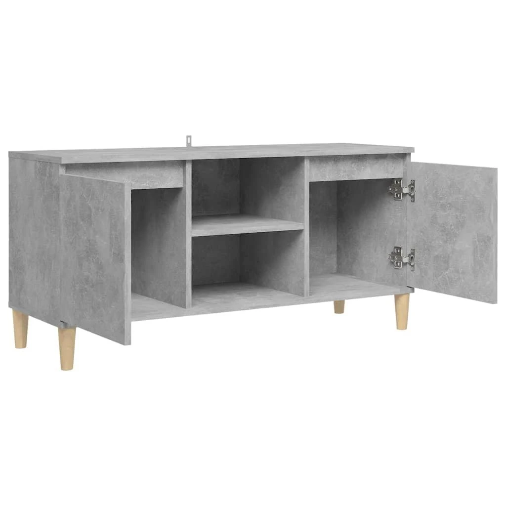 TV staliukas TV spintelė su medinėmis kojelėmis, betono pilka, 103,5x35x50cm
