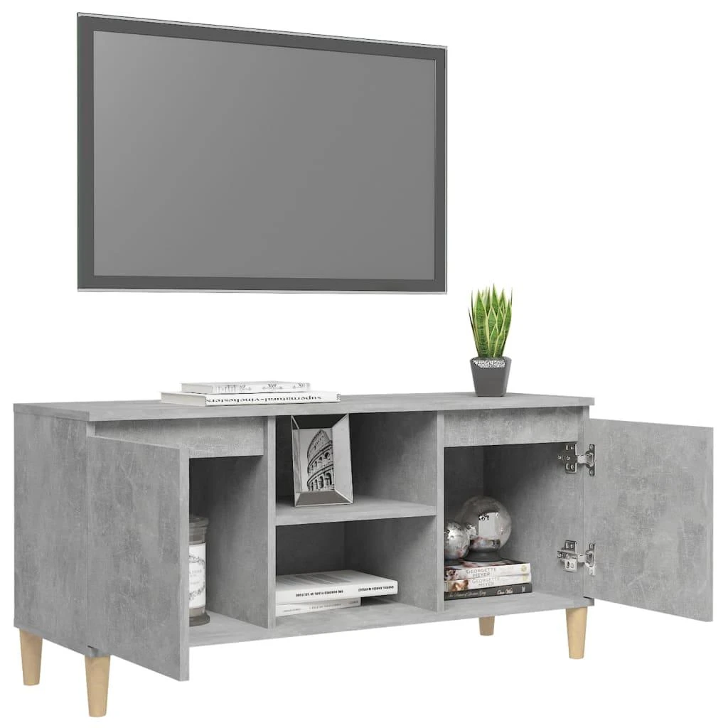 TV staliukas TV spintelė su medinėmis kojelėmis, betono pilka, 103,5x35x50cm