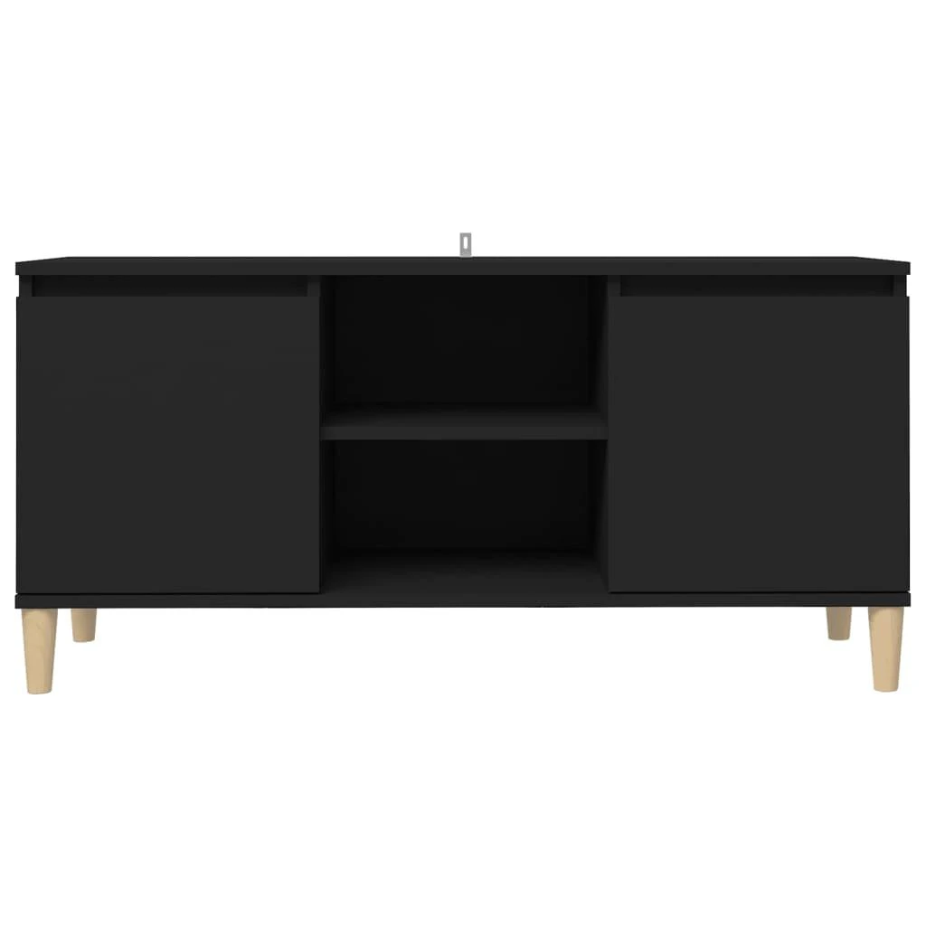 TV staliukas TV spintelė su medinėmis kojelėmis, juoda, 103,5x35x50cm