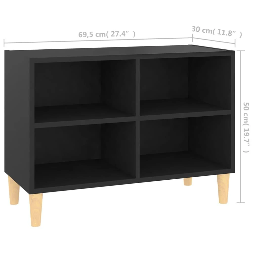 TV staliukas TV spintelė su medinėmis kojelėmis, juoda, 69,5x30x50cm