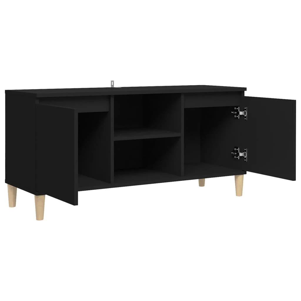 TV staliukas TV spintelė su medinėmis kojelėmis, juoda, 103,5x35x50cm