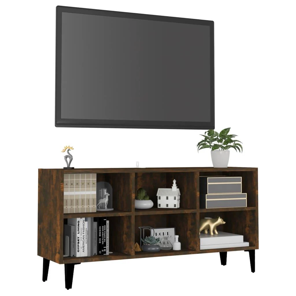 TV staliukas TV spintelė su metalinėmis kojomis, dūminė, 103,5x30x50cm