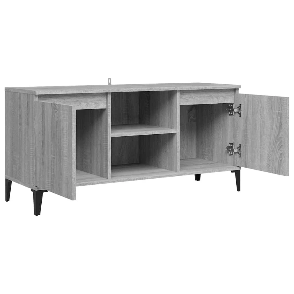 TV staliukas TV spintelė su metalinėmis kojomis, pilka ąžuolo, 103,5x35x50cm