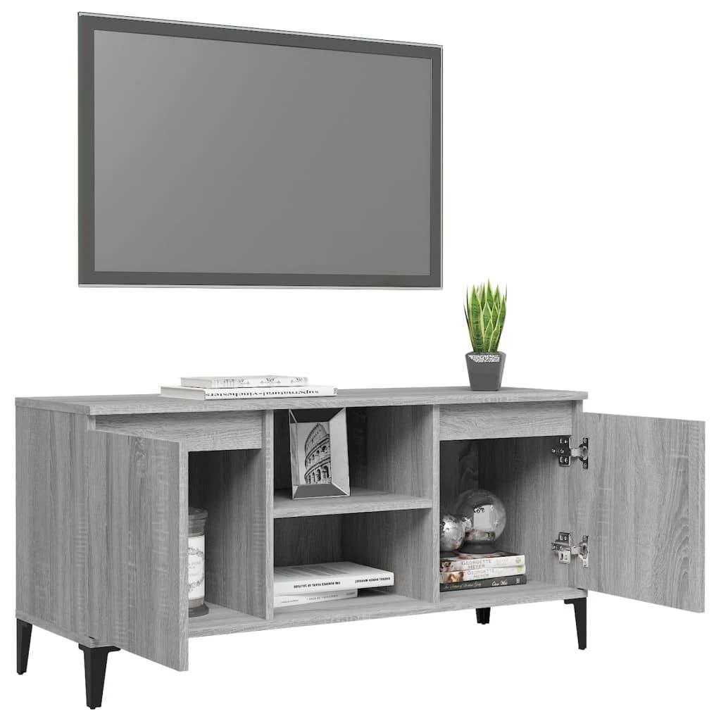 TV staliukas TV spintelė su metalinėmis kojomis, pilka ąžuolo, 103,5x35x50cm