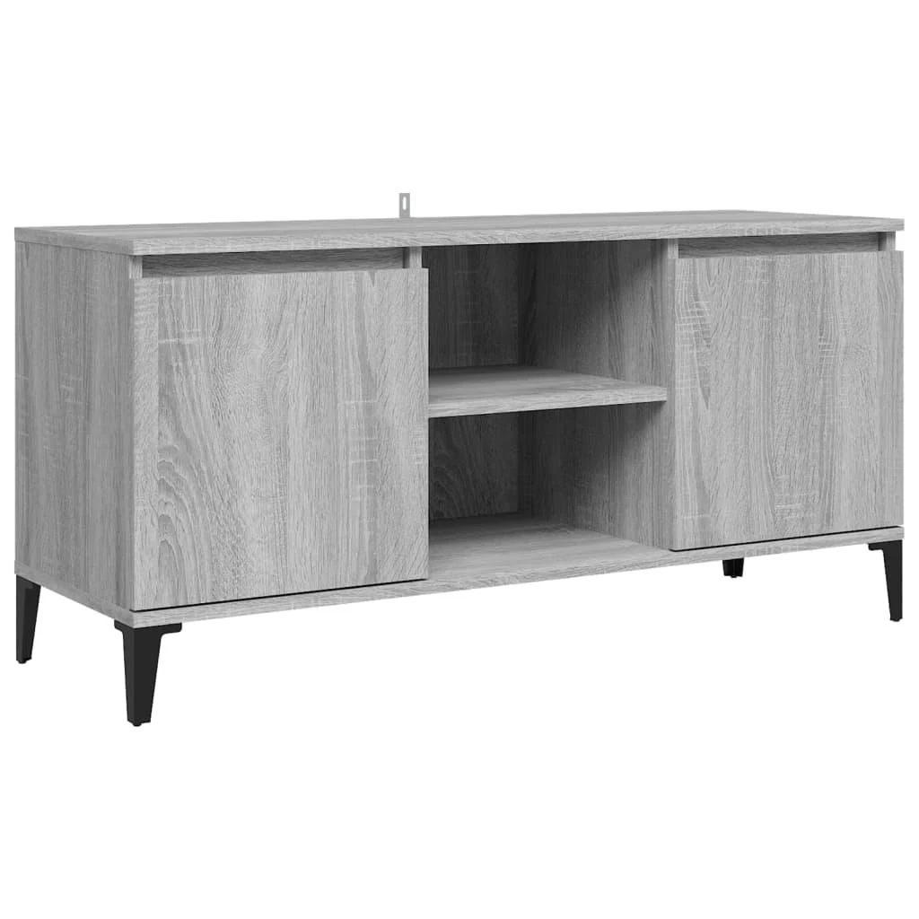 TV staliukas TV spintelė su metalinėmis kojomis, pilka ąžuolo, 103,5x35x50cm