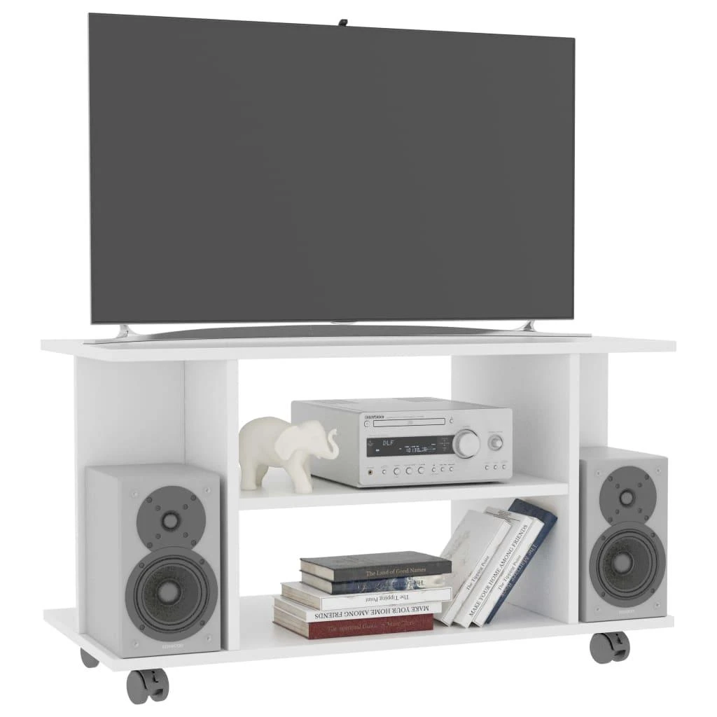 TV staliukas TV spintelė su ratukais, baltos spalvos, 80x40x45 cm, mediena