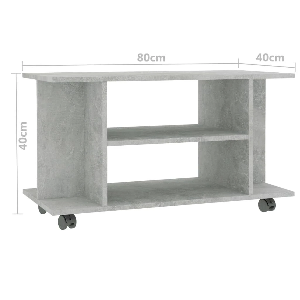 TV staliukas TV spintelė su ratukais, betono pilkos sp., 80x40x45cm, mediena