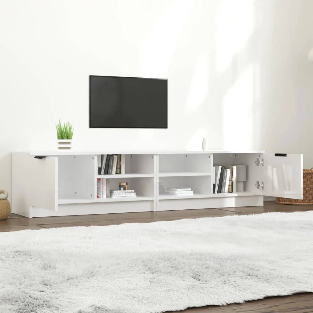 TV staliukas TV spintelės, 2vnt., baltos, 80x35x36,5cm, mediena, blizgios