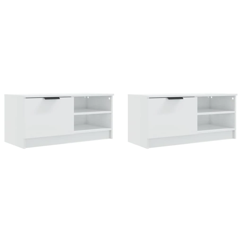 TV staliukas TV spintelės, 2vnt., baltos, 80x35x36,5cm, mediena, blizgios