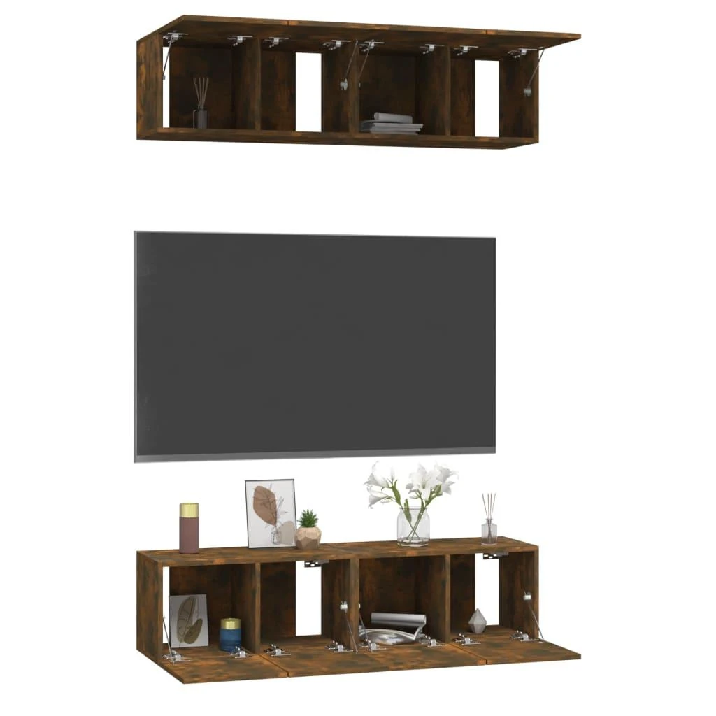 TV staliukas TV spintelės, 4vnt., dūminio ąžuolo, 60x30x30cm, mediena