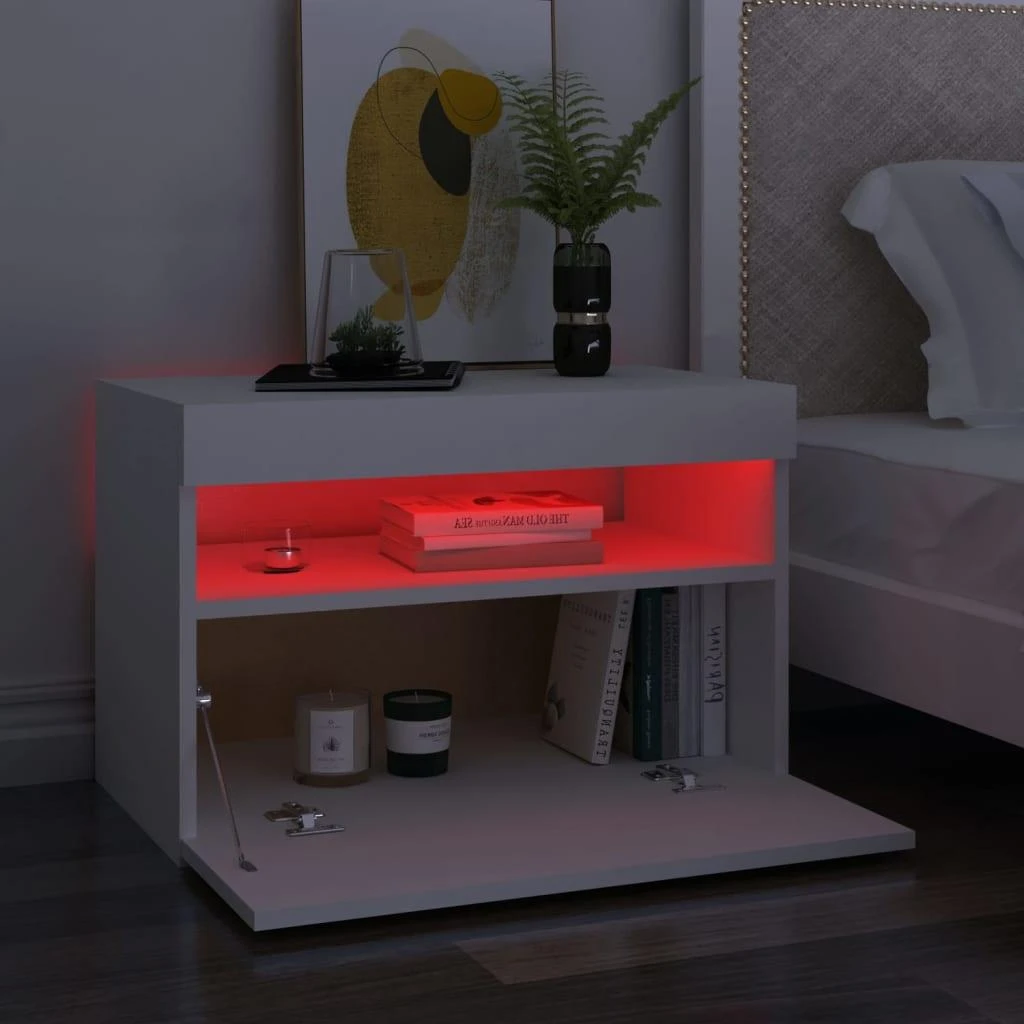 TV staliukas TV spintelės su LED apšvietimu, 2vnt., baltos, 60x35x40cm