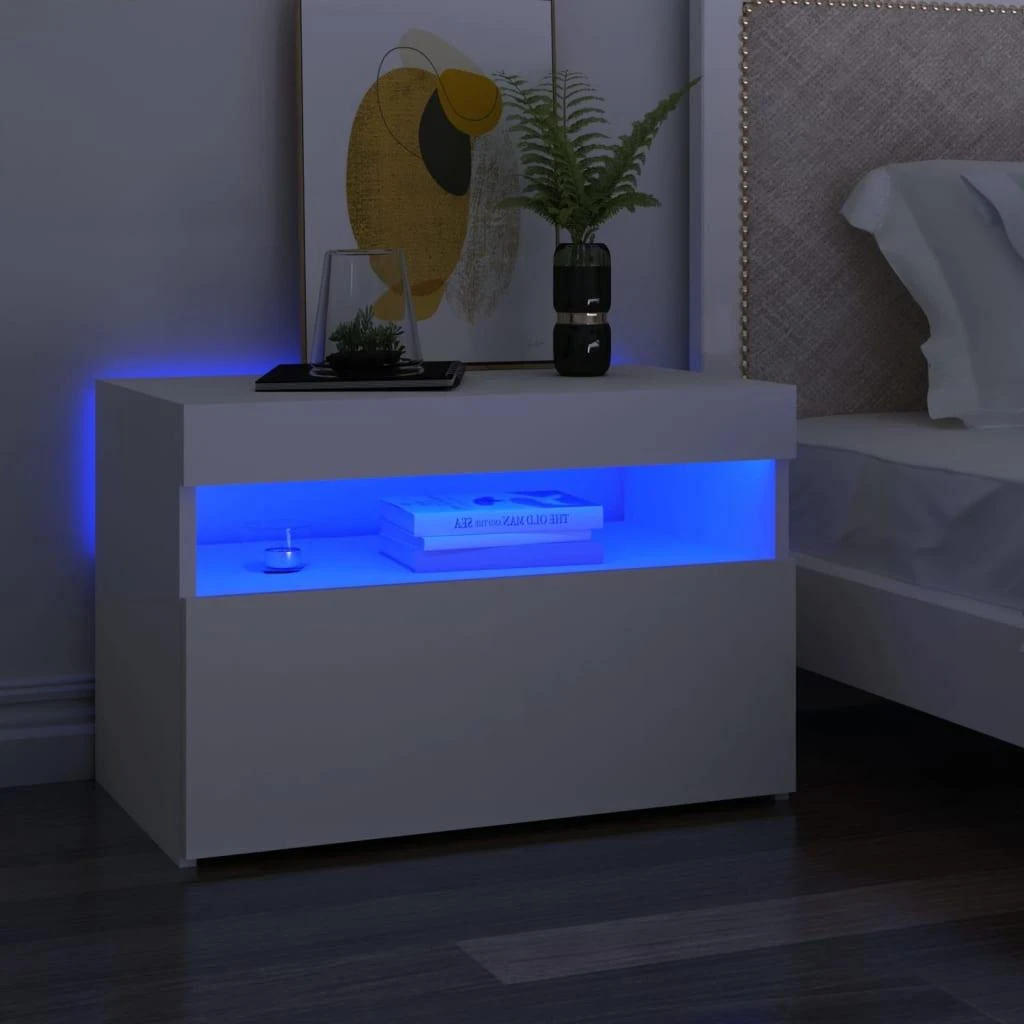 TV staliukas TV spintelės su LED apšvietimu, 2vnt., baltos, 60x35x40cm