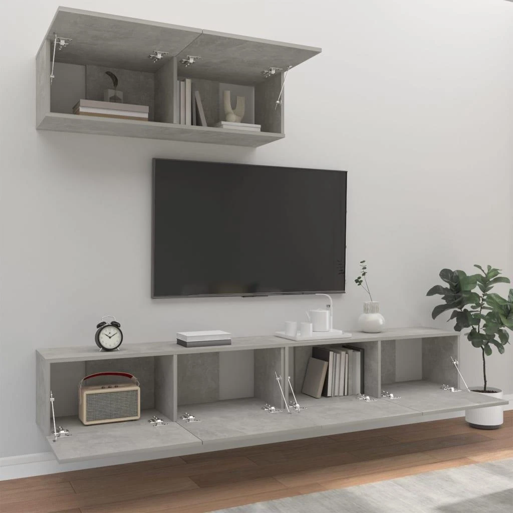 TV staliukas TV spintelių komplektas, 3 dalių, betono pilkas, mediena
