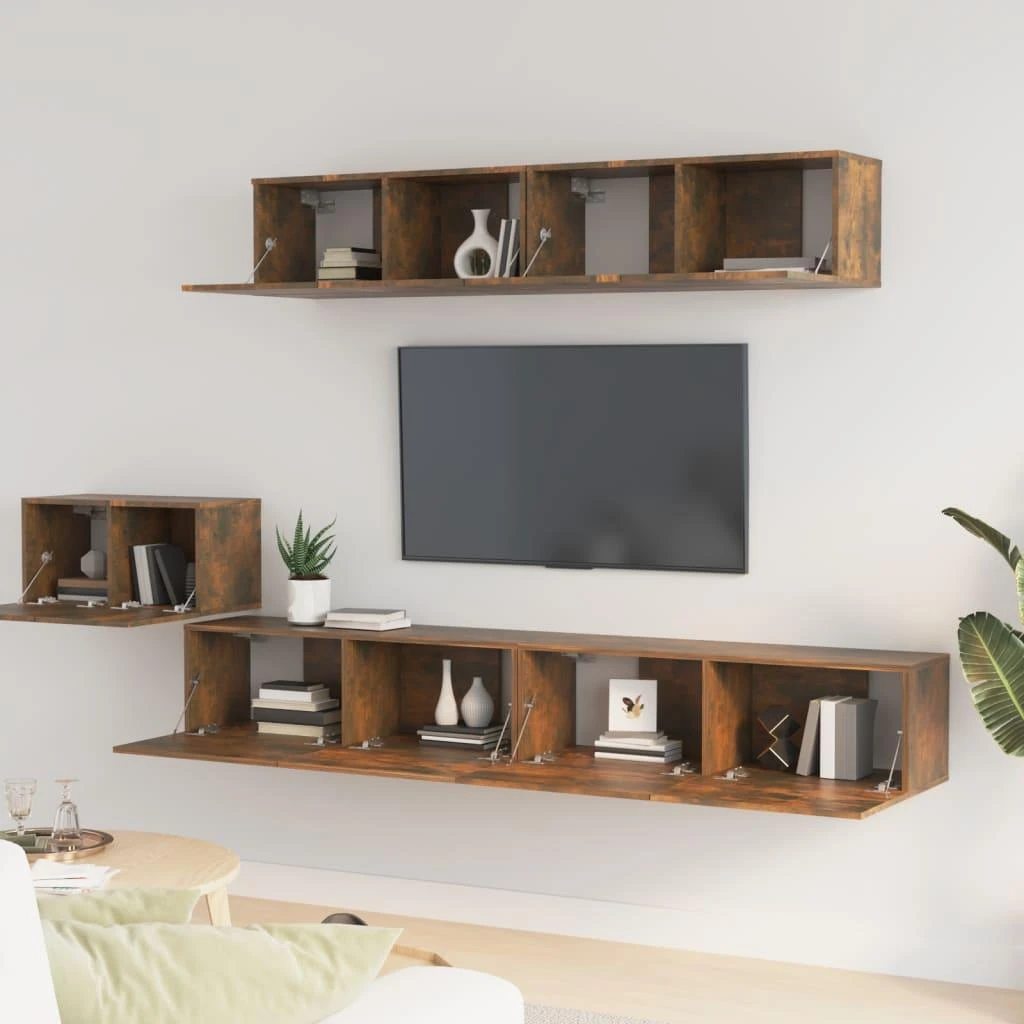 TV staliukas TV spintelių komplektas, 5 dalių, dūminio ąžuolo, mediena