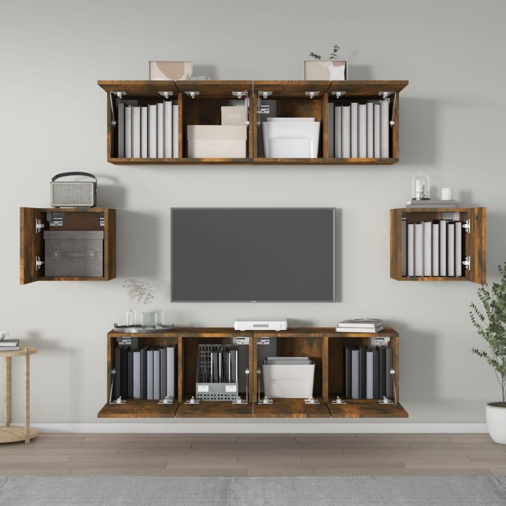 TV staliukas TV spintelių komplektas, 6 dalių, dūminio ąžuolo, mediena