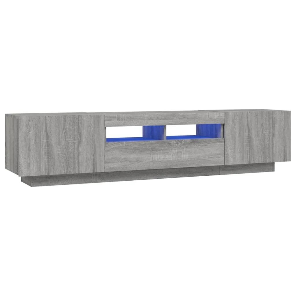 TV staliukas TV spintelių komplektas su LED, 2 dalių, pilkas ąžuolo, mediena