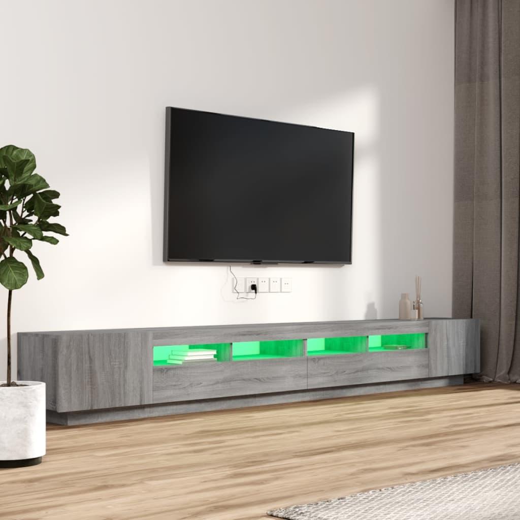 TV staliukas TV spintelių komplektas su LED, 3 dalių, pilkas ąžuolo, mediena