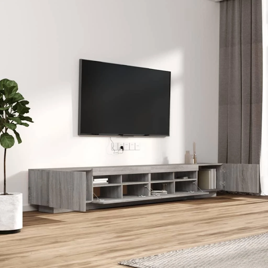 TV staliukas TV spintelių komplektas su LED, 3 dalių, pilkas ąžuolo, mediena