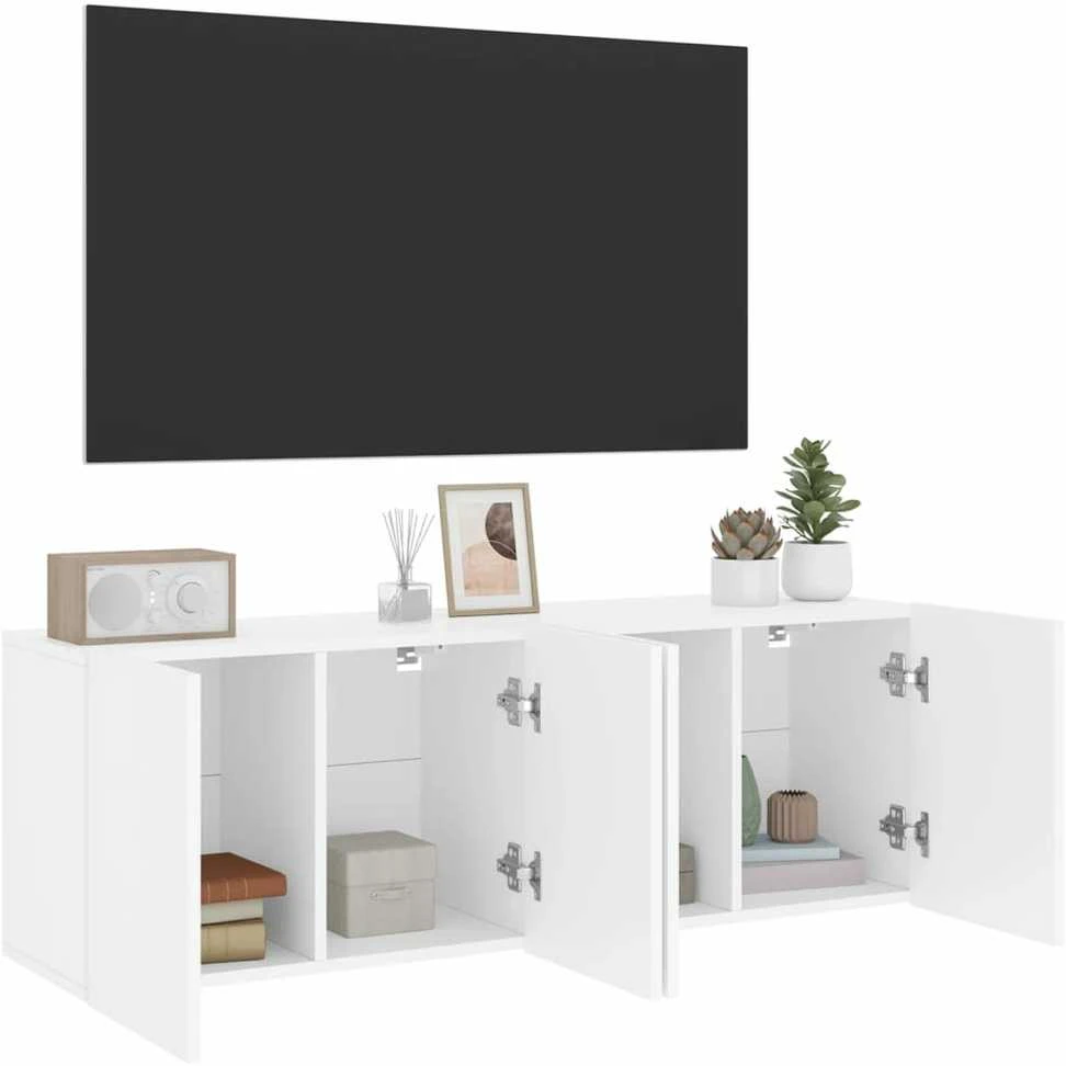 TV staliukas Prie sienos montuojamos TV spintelės, 2vnt., baltos, 60x30x41cm
