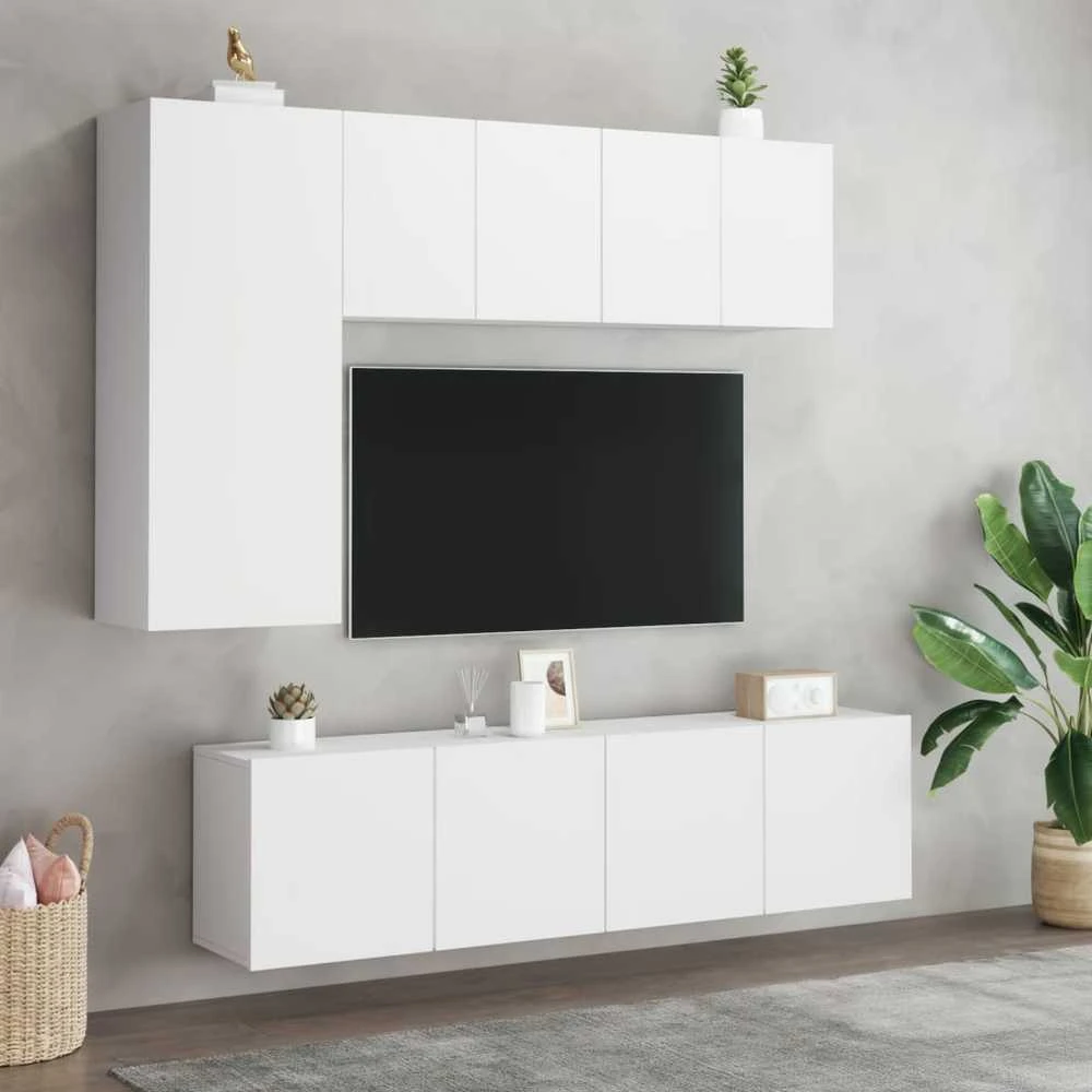 TV staliukas Prie sienos montuojamos TV spintelės, 2vnt., baltos, 60x30x41cm