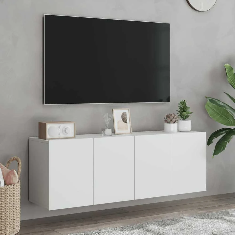 TV staliukas Prie sienos montuojamos TV spintelės, 2vnt., baltos, 60x30x41cm