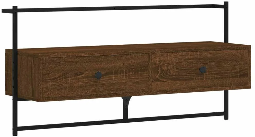 TV staliukas Sieninė televizoriaus spintelė, ruda, 100,5x30x51cm, mediena