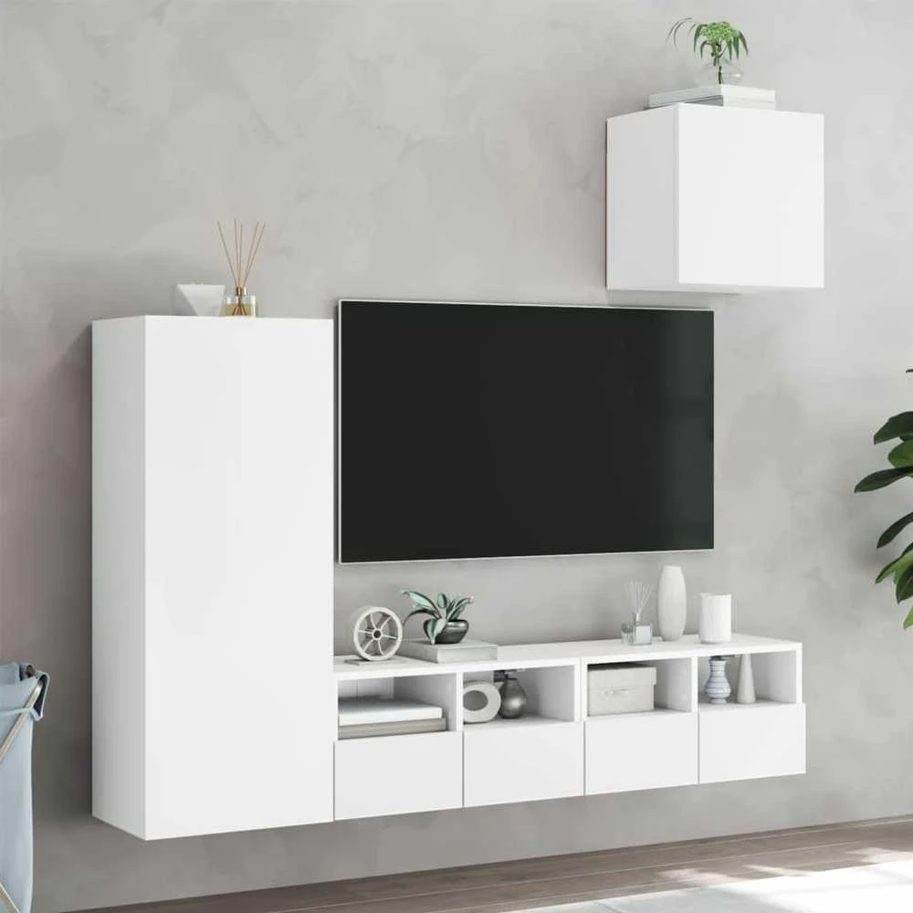 TV staliukas Sieninė TV sekcija, 4 dalių, baltos spalvos, apdirbta mediena