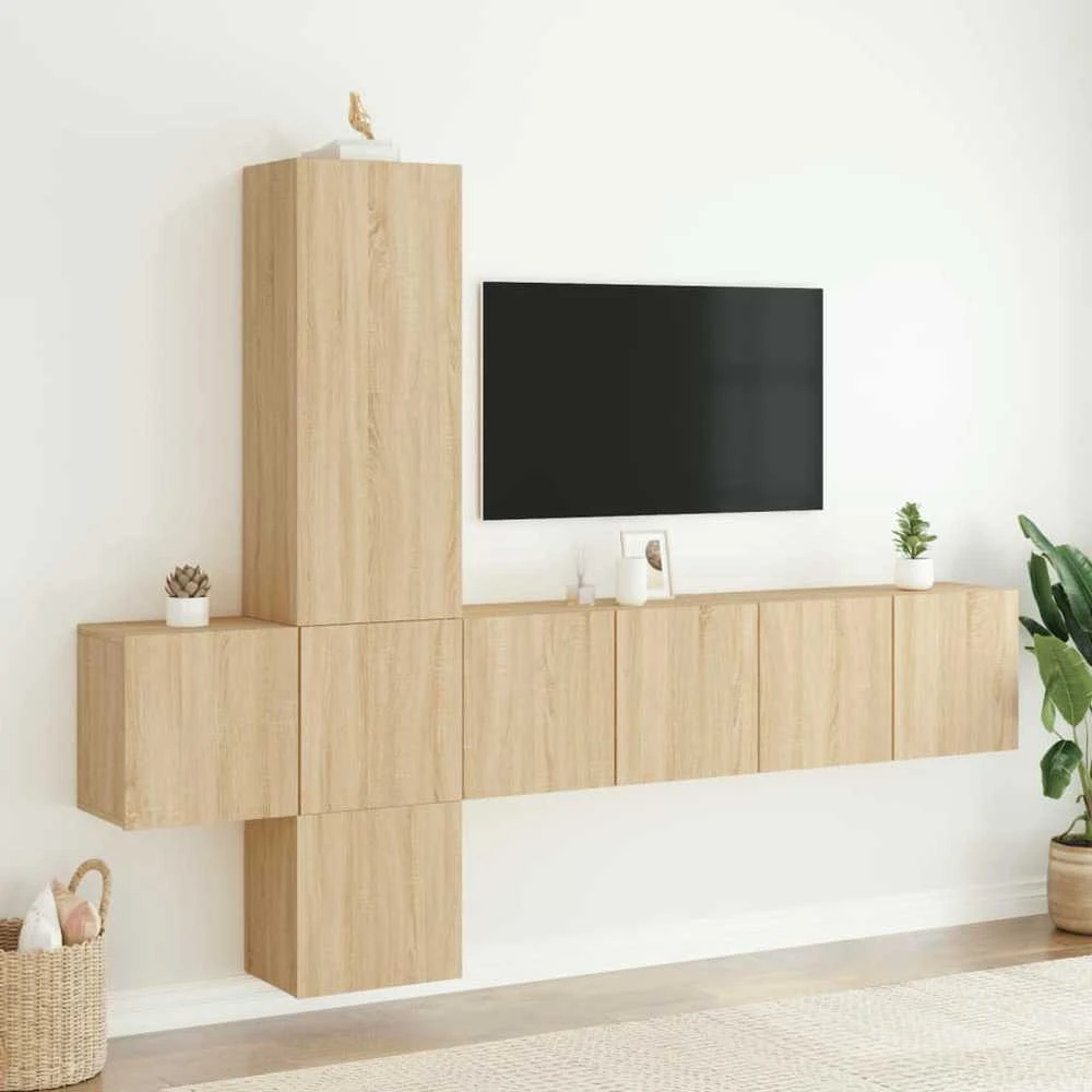 TV staliukas Sieninė TV sekcija, 5 dalių, ąžuolo spalvos, apdirbta mediena