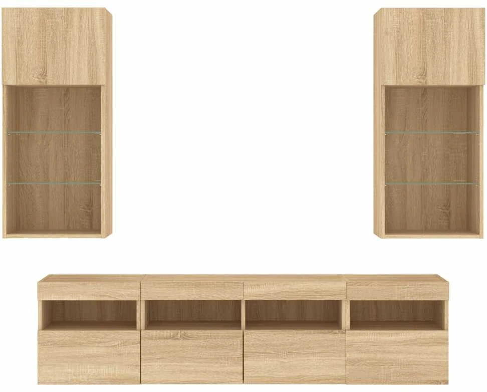 TV staliukas Sieninė TV sekcija su LED, 5 dalių, ąžuolo, apdirbta mediena
