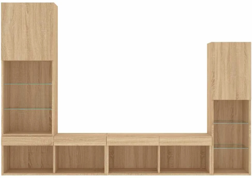 TV staliukas Sieninė TV sekcija su LED, 4 dalių, ąžuolo, apdirbta mediena