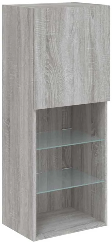 TV staliukas Sieninė TV sekcija su LED, 4 dalių, pilka ąžuolo, mediena