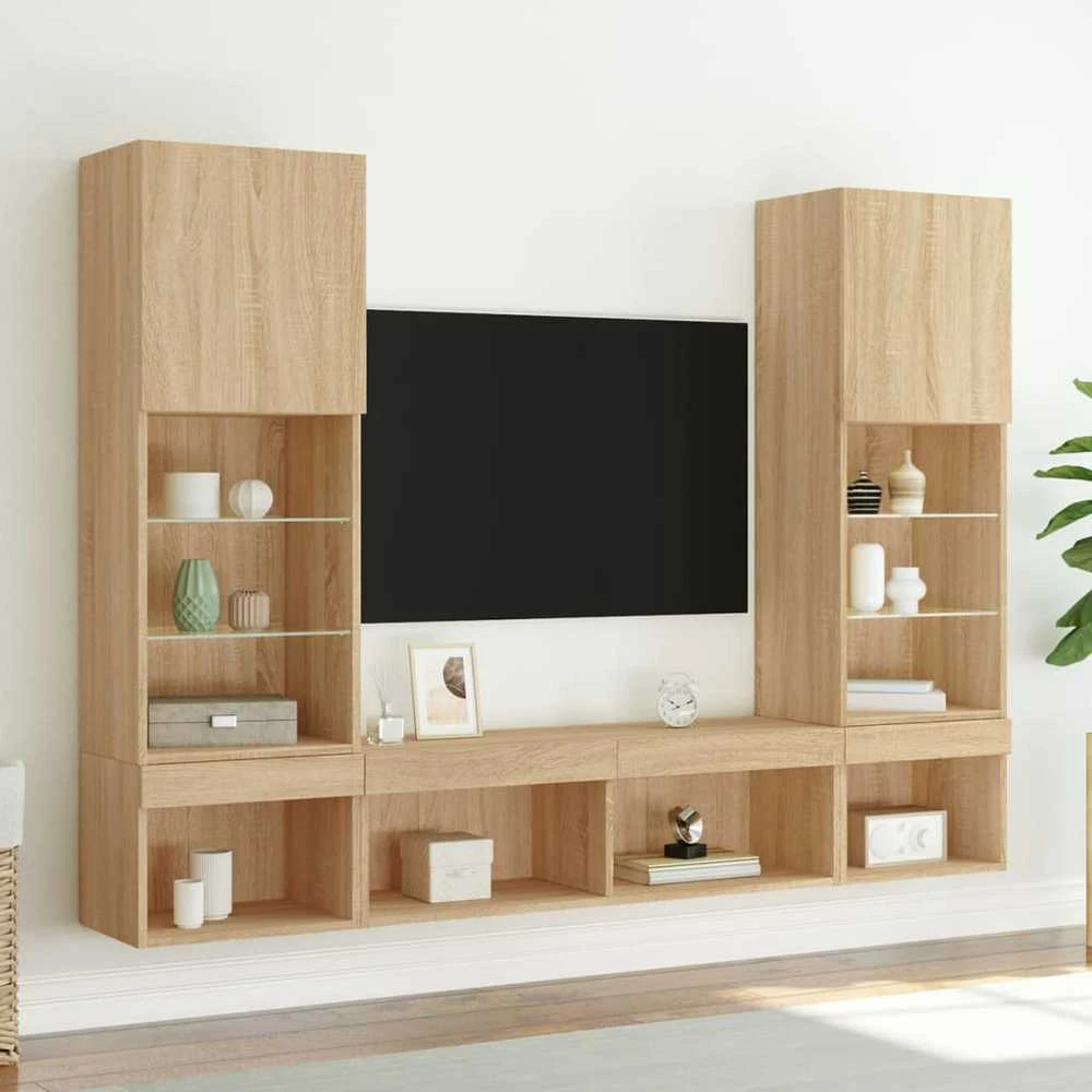 TV staliukas Sieninė TV sekcija su LED, 5 dalių, ąžuolo, apdirbta mediena