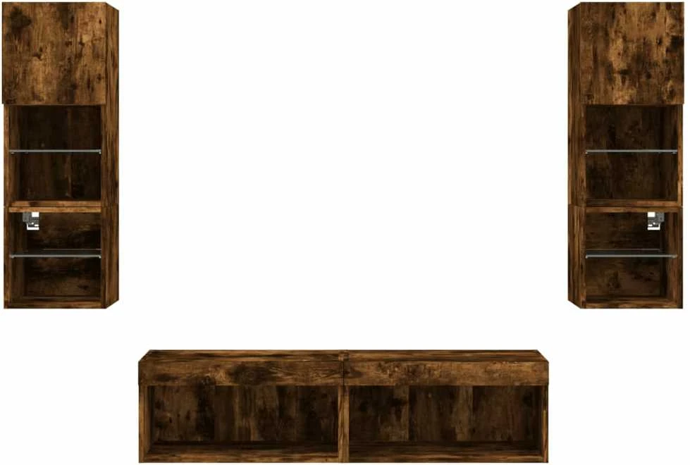 TV staliukas Sieninė TV sekcija su LED, 6 dalių, dūminio ąžuolo, mediena