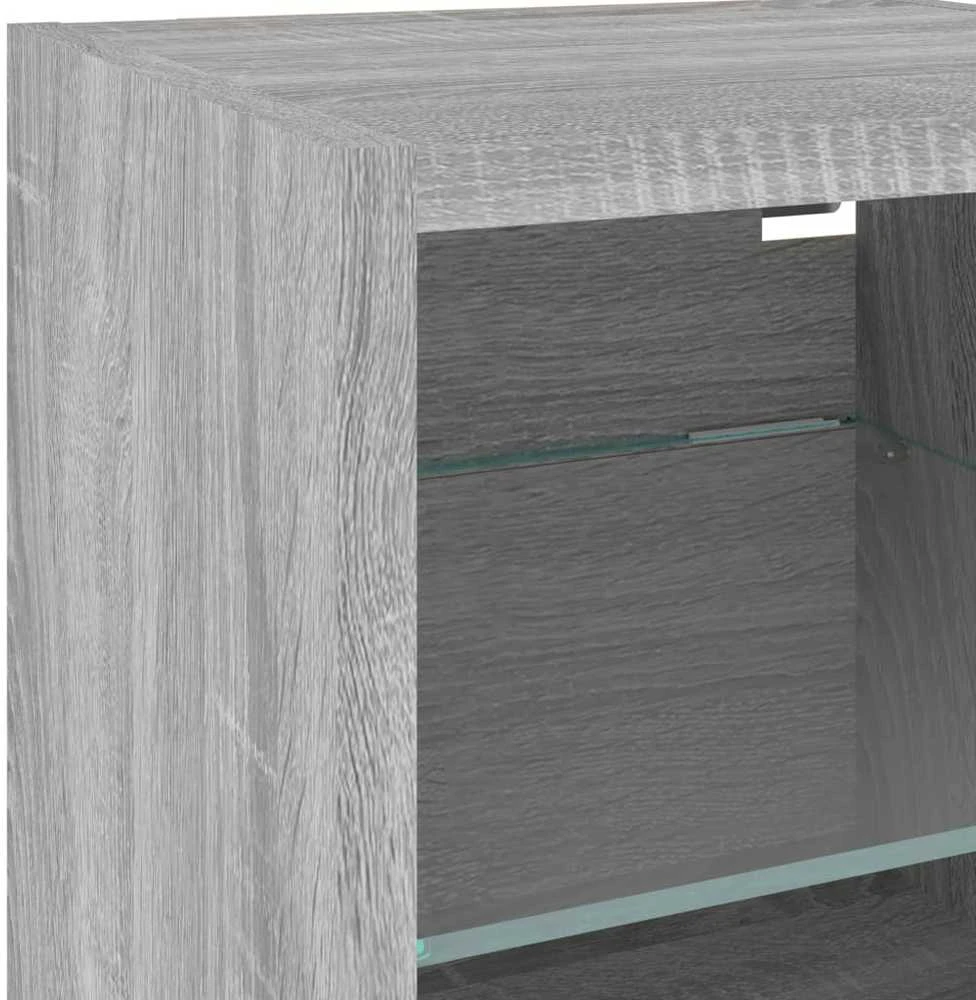TV staliukas Sieninė TV sekcija su LED, 7 dalių, pilka ąžuolo, mediena