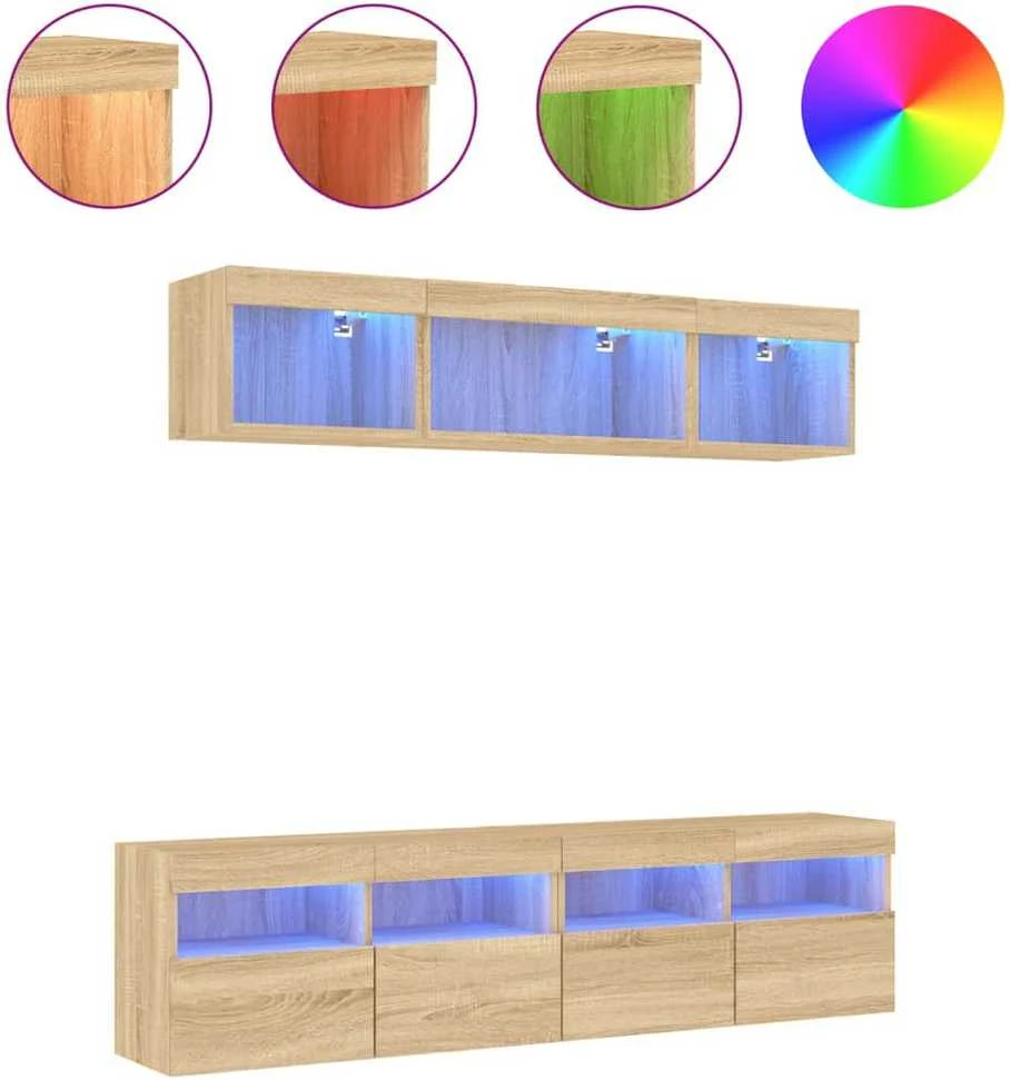 TV staliukas Sieninė TV sekcija su LED, 5 dalių, ąžuolo, apdirbta mediena
