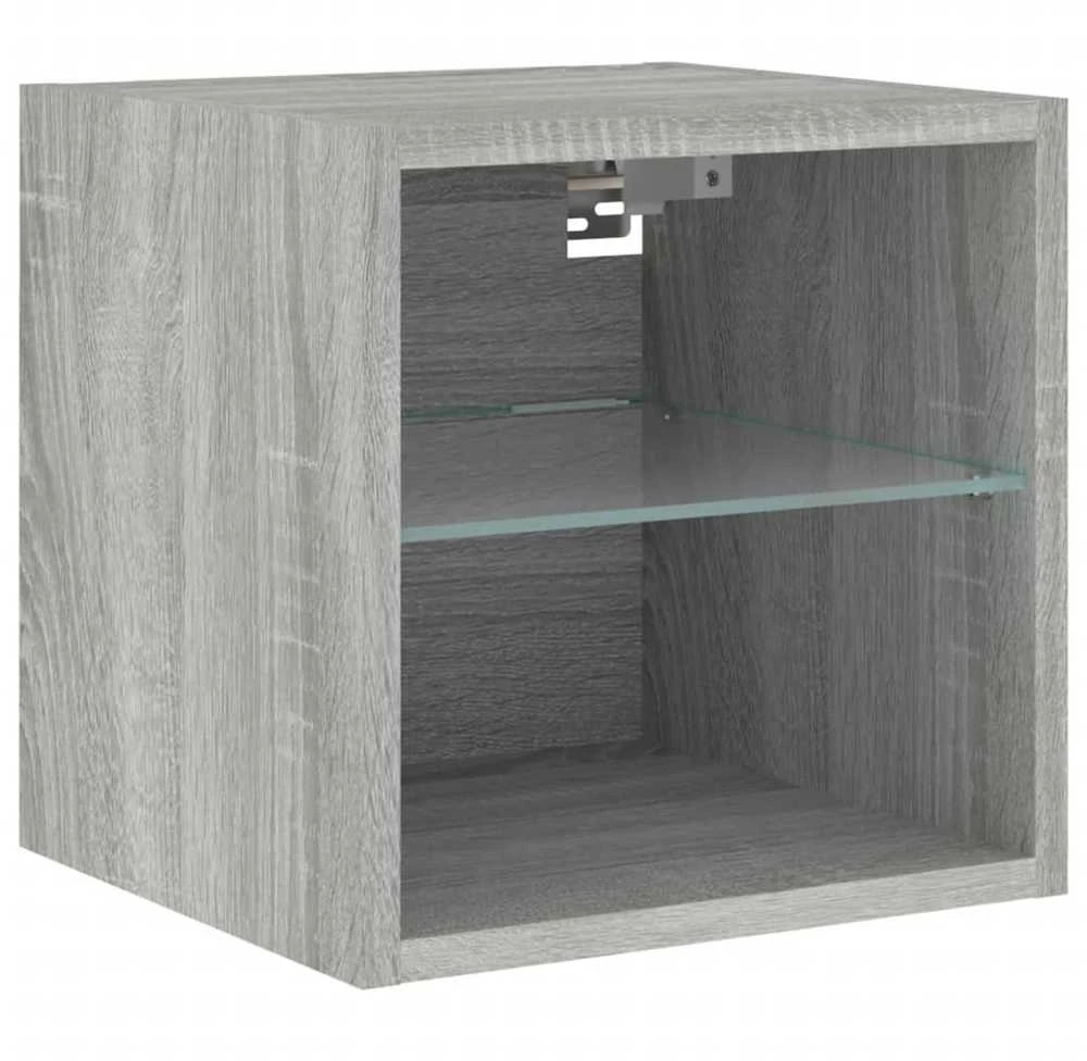 TV staliukas Sieninė TV sekcija su LED, 8 dalių, pilka ąžuolo, mediena