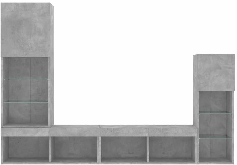 TV staliukas Sieninė TV sekcija su LED, 4 dalių, betono, apdirbta mediena