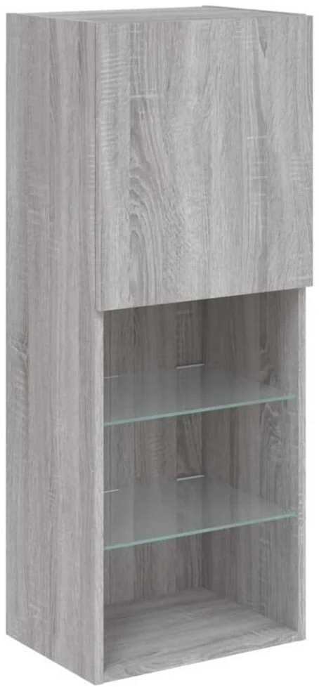 TV staliukas Sieninė TV sekcija su LED, 4 dalių, pilka ąžuolo, mediena