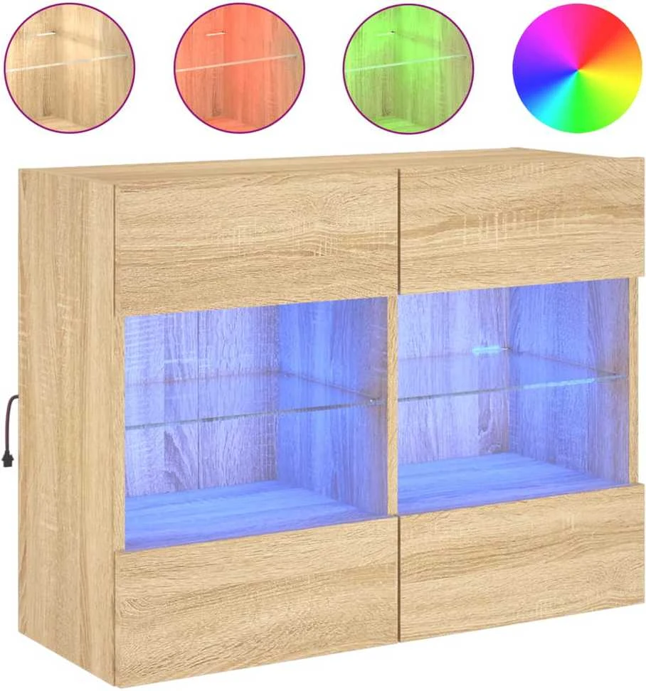 TV staliukas Sieninė TV spintelė su LED lemputėmis, ąžuolo, 78,5x30x60,5cm