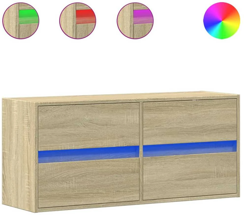 TV staliukas Sieninė TV spintelė su LED lemputėmis, ąžuolo, 100x31x45cm