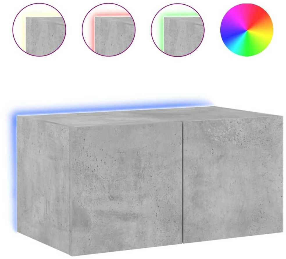 TV staliukas Sieninė TV spintelė su LED lemputėmis, betono pilka, 60x35x31cm